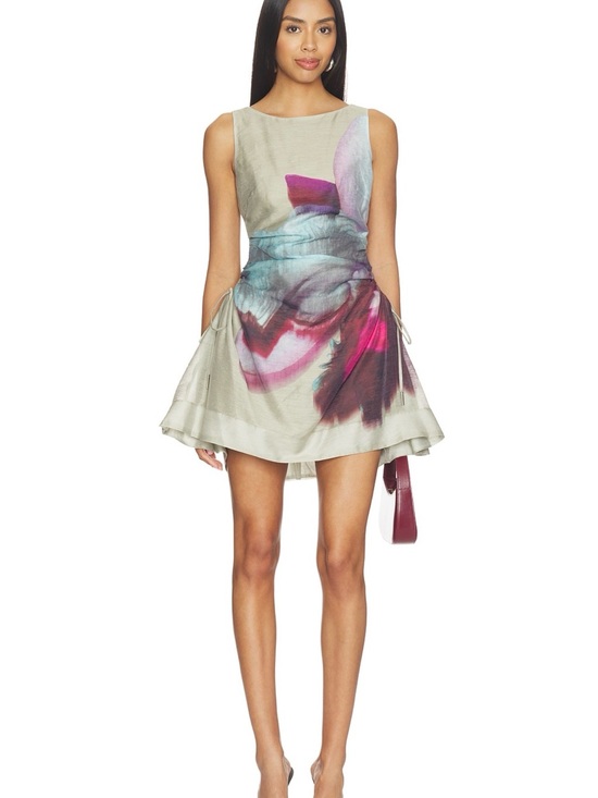 AMUR Dresses & Skirts - AMUR Sleeveless Mini Dress in Cream with Pink and Teal Abstract Print